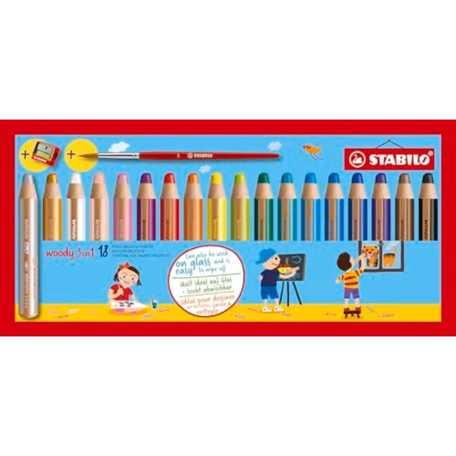 

Multi-Talented Pencil woody 3 in 1 - Pack of 18 - Assorted Colors with Sharpener and Paint Brush