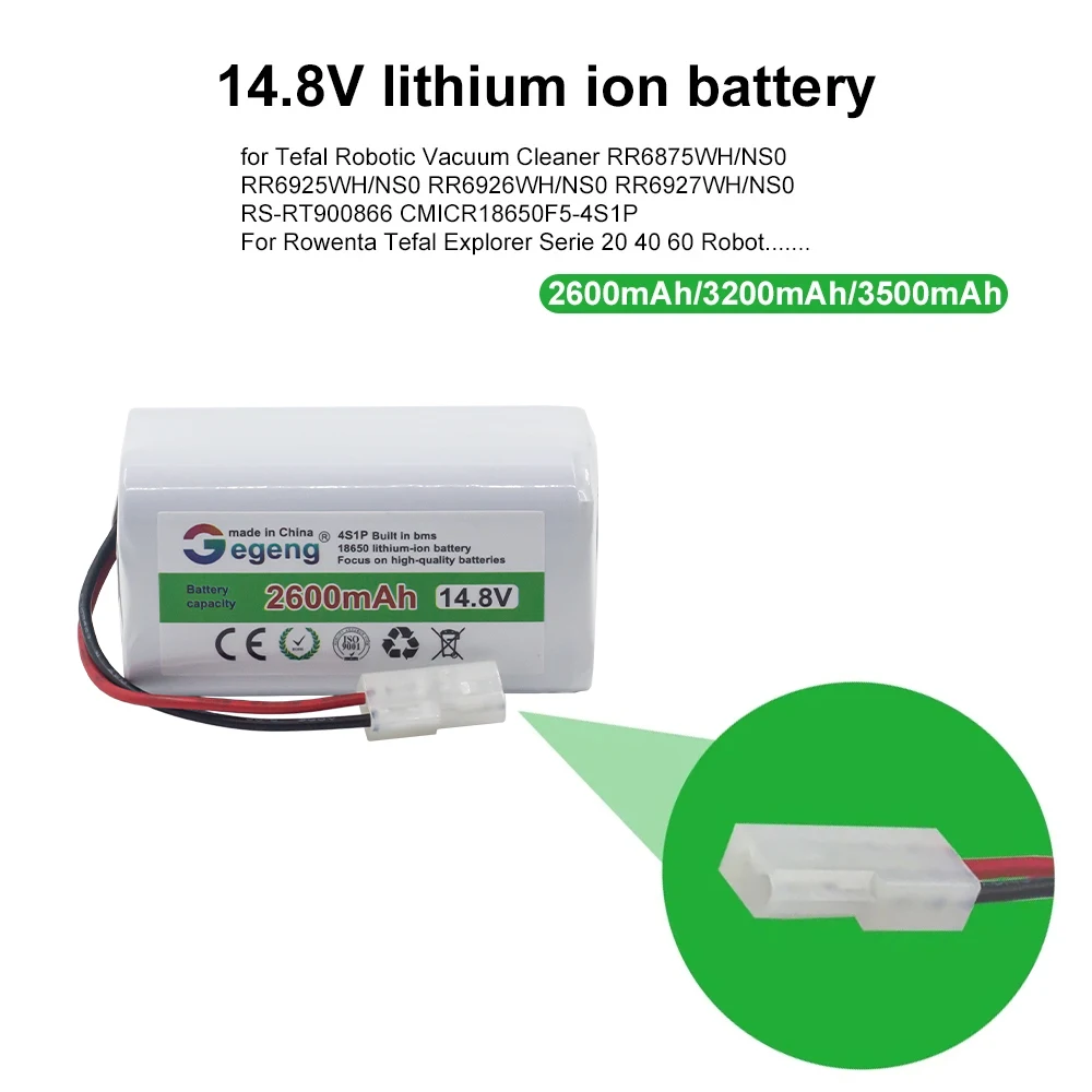 4S1P 14.8V 2600mAh cleaning vacuum cleaner battery For Rowenta Tefal Explorer Serie 20 40 60 Robot RS-RT900866 RR6875WH