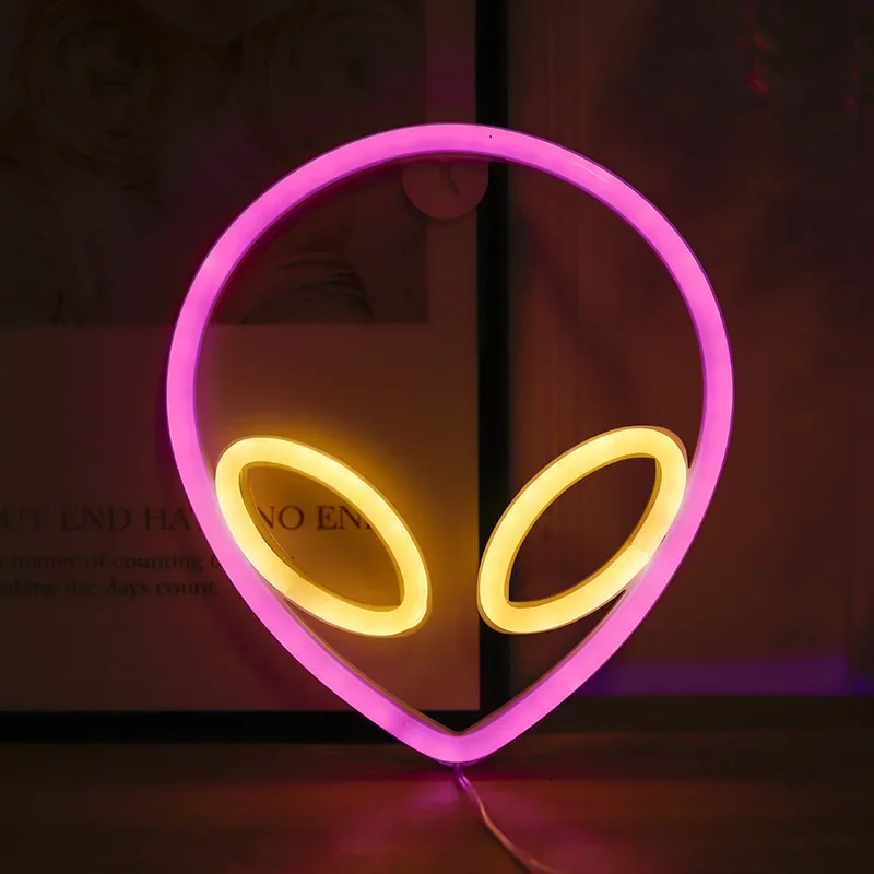 Green Alien LED Neon Night Lights Art Sign Game Room Hip Hop Party Bar Bedroom Decoration Christmas Gift Wall Hanging Neon Sign