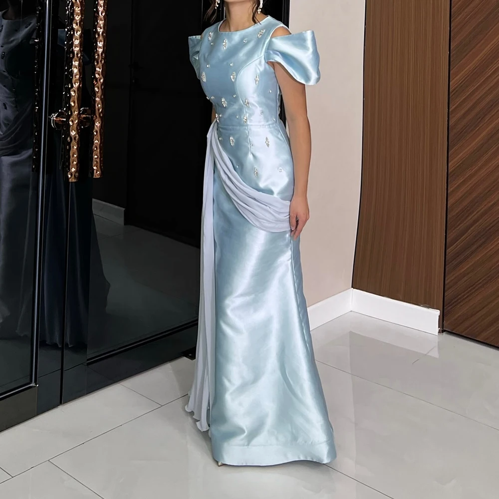 فساتين سهرة مخصصة على شكل حرف a بطول الكاحل ورقبة سكوب بدون أكمام فستان حفلات موضة كريستال مطوي بسيط ثنيات للحفلات #2