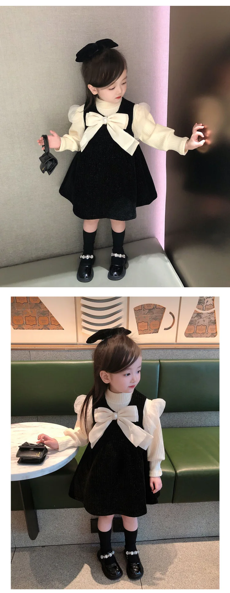 Mädchen Langarm Weiches Tüll-Prinzessinnenkleid Kinder Puffrock Zweiteiliges Innenset Atmungsaktives Bequemes Babykleid Casual – Detail 15