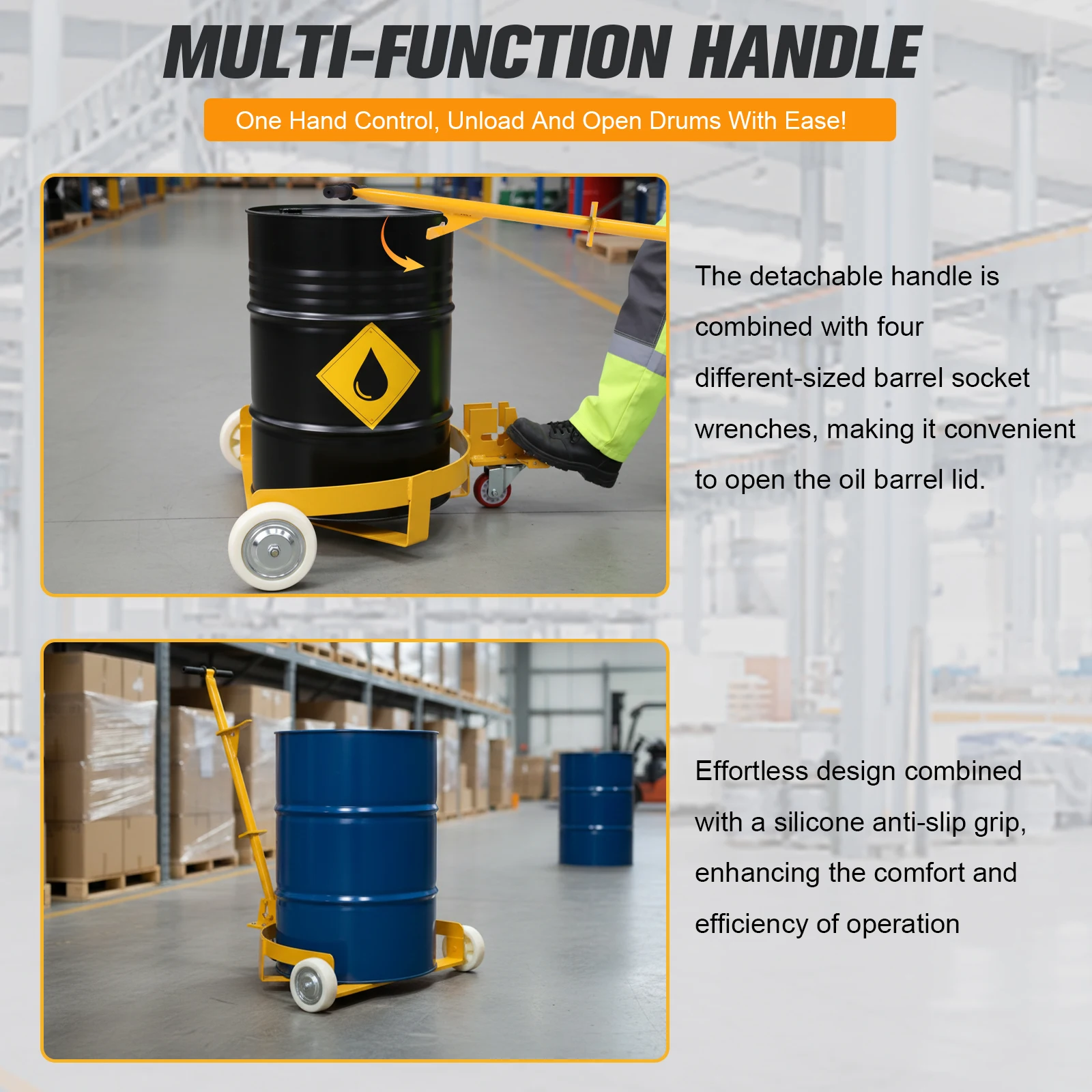 

55 Gallon Drum Dolly 1200LBS Capacity Hand Truck w/Wrench & Height Adjustable Handle for Garages Warehouse Workshop