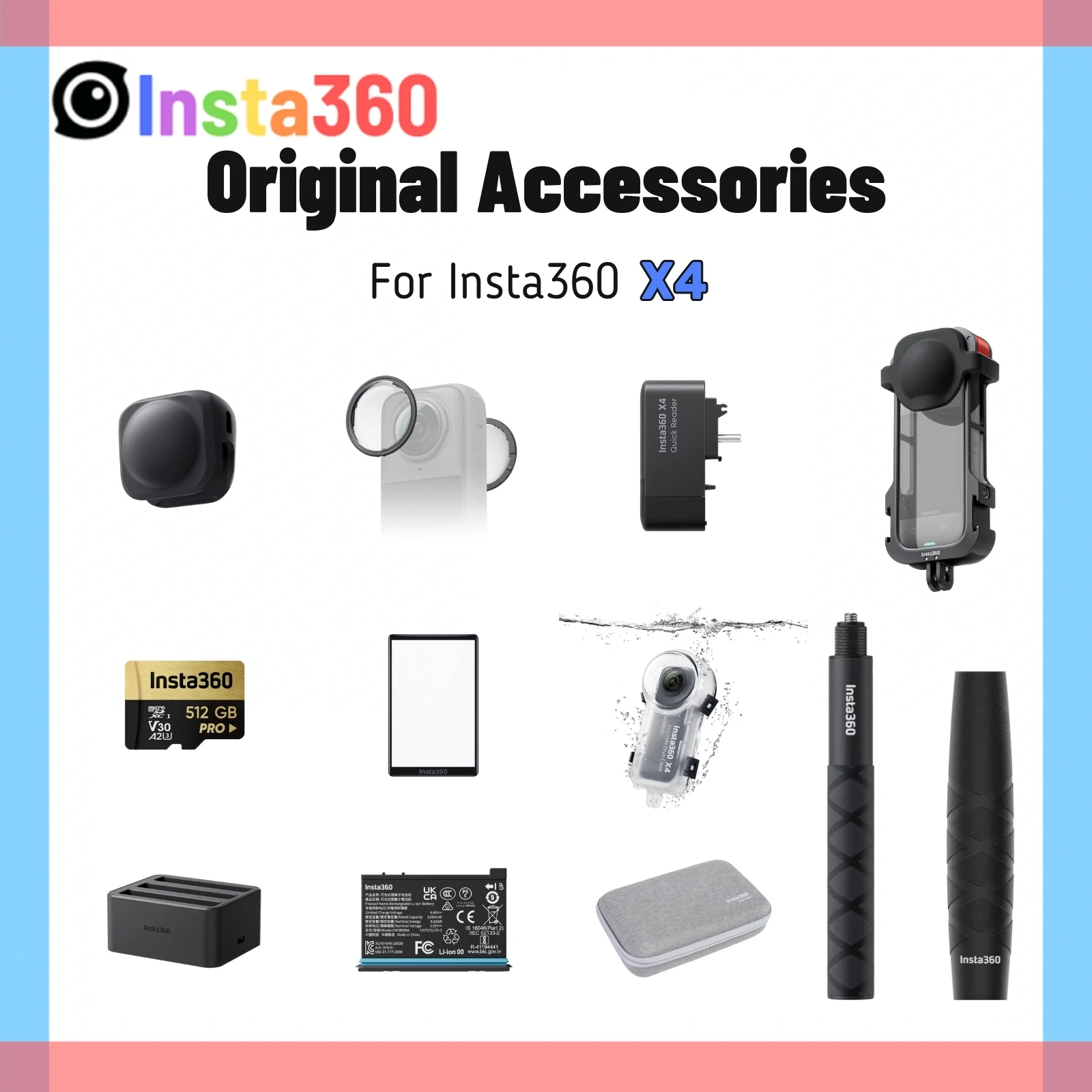 Insta360 X4 Accessories Original Lens Cap Guard Protector Carry Case Battery Charger Metal Frame Dive Case GPS Remote Wind Muff