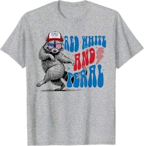 250. Unabhängigkeitstag 4. Juli T-Shirt mit Wildem und Freiem Otter, Rot-Weißes und Wildes Waschbär-Shirt für den 4. Juli, Stolzes USA-Tee-Shirt – Detail 3