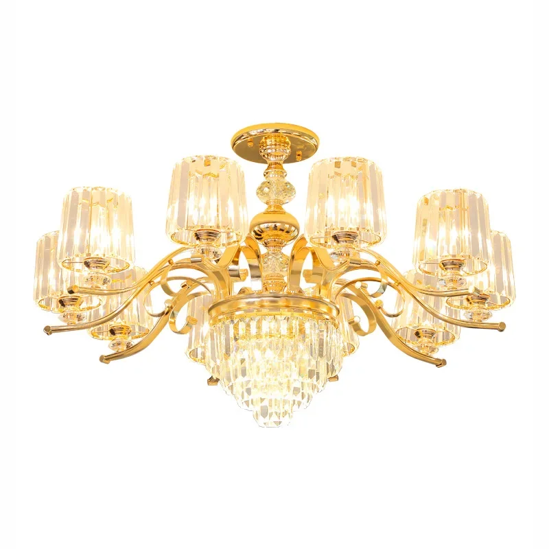 New Gold Light Luxury Living Room Chandelier Luxury Atmosphere European Restaurant Crystal Lamps Modern Simple Chandeliers