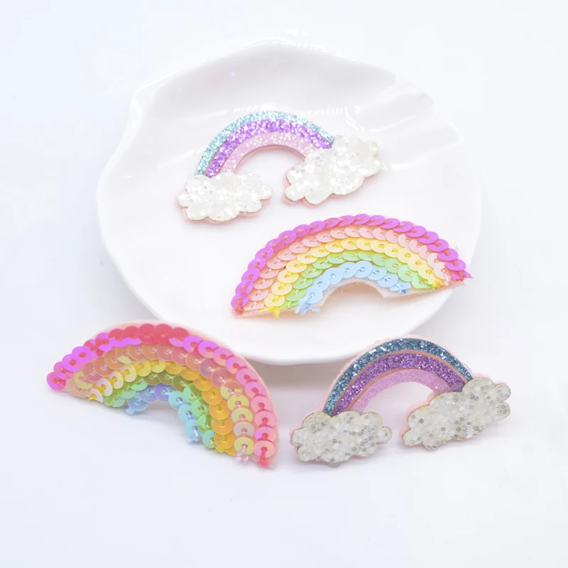 10 Pz 45*24mm Imbottito Kawaii Paillettes Arcobaleno Applique per Copricapi FAI DA TE Pinze Arco Accessori Vestiti Cappello Toppe E Stemmi Per