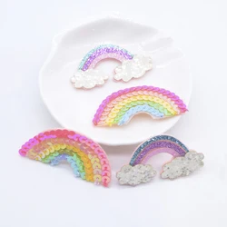 10 Pz 45*24mm Imbottito Kawaii Paillettes Arcobaleno Applique per Copricapi FAI DA TE Pinze Arco Accessori Vestiti Cappello Toppe E Stemmi Per Cucire Decor