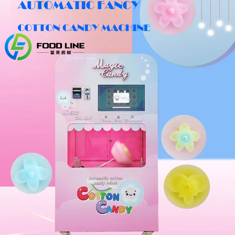 Customized Cotton Candy Vending Machine With Advertising Screen Touch Screen Ad Display For Extra Commercial Profit