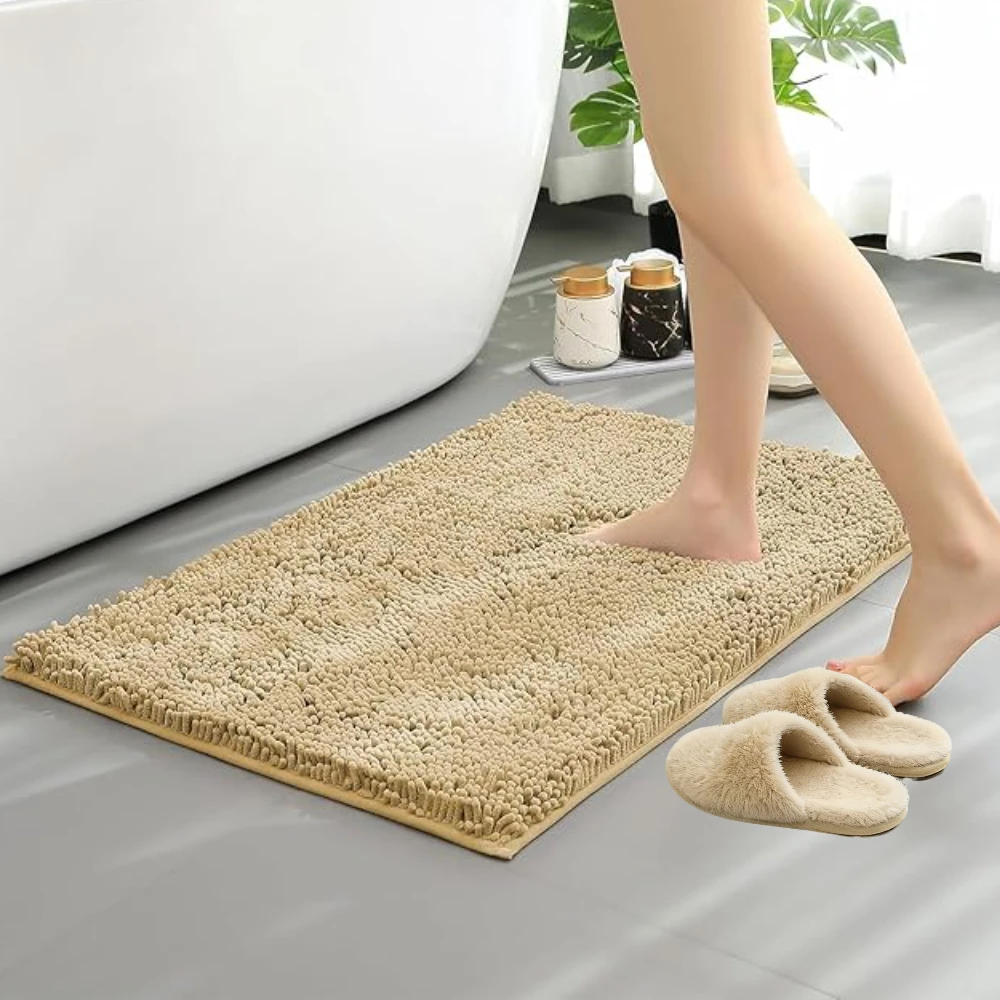 

Non-Slip Chenille Microfiber Bath Mat Extra Soft Bathroom Foot Rug Super Absorbent Fluffy Machine-Washable Quick Dry Toilet Mats