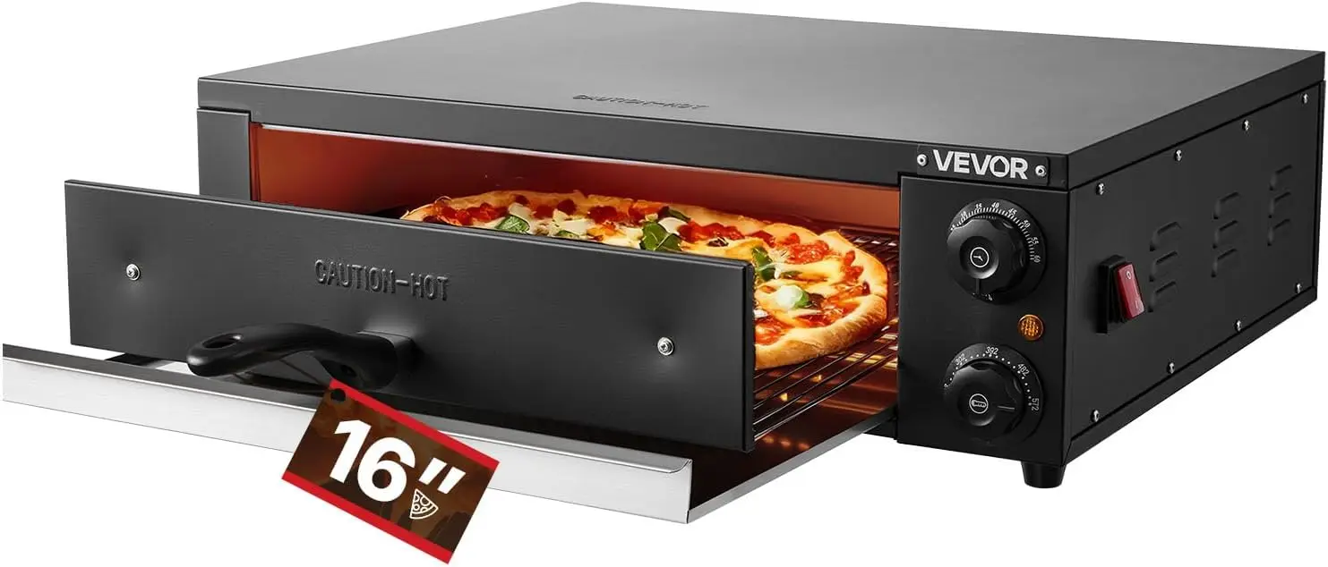 Electric Pizza Oven, 16 in Countertop Pizza Oven, 77 to 572°F Temp Range, 1750W Indoor Pizzas Maker w/Timing & Temp Control, Piz