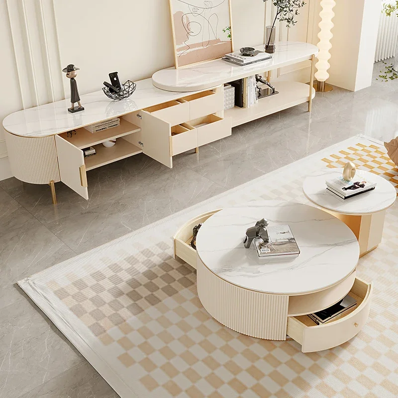 

10*Rock slab coffee table light luxury modern high-end round living room home sofa coffee table combination new