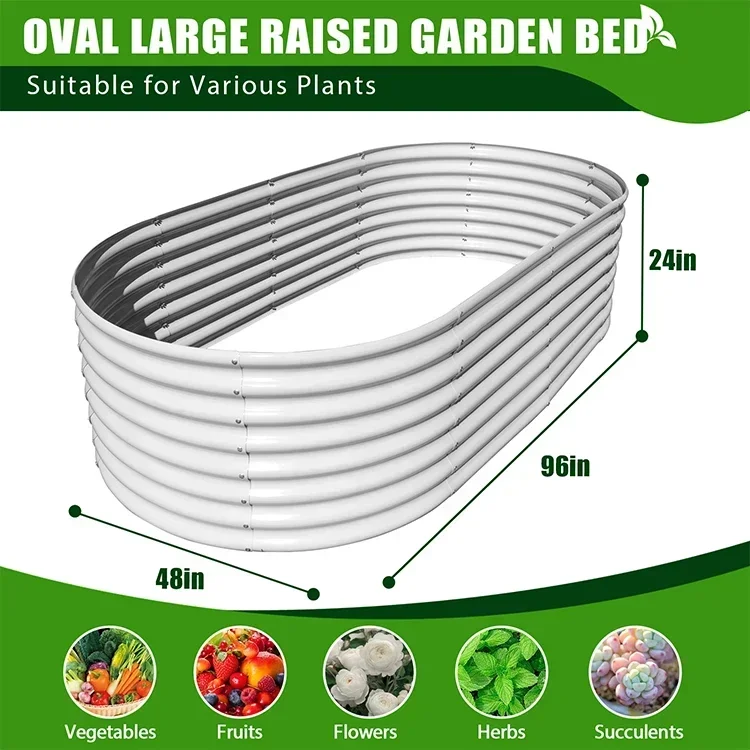 Oval rectangle outdoor metal large corrugated planter box kits vegetable galvanized steel raised garden bed