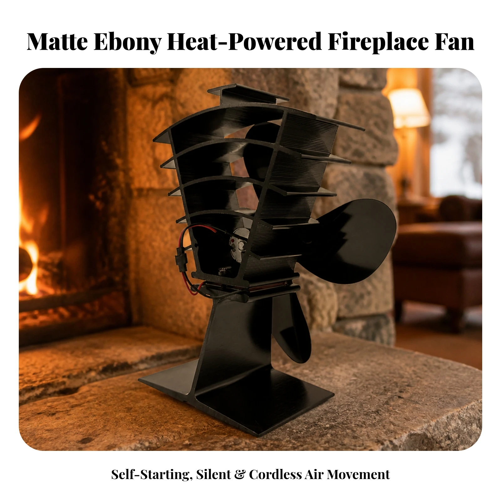 Heat-Powered Circulation Fan Low-Maintenance Thermoelectric Fireplace Fan Thermoelectric Self-Starting Non Electric