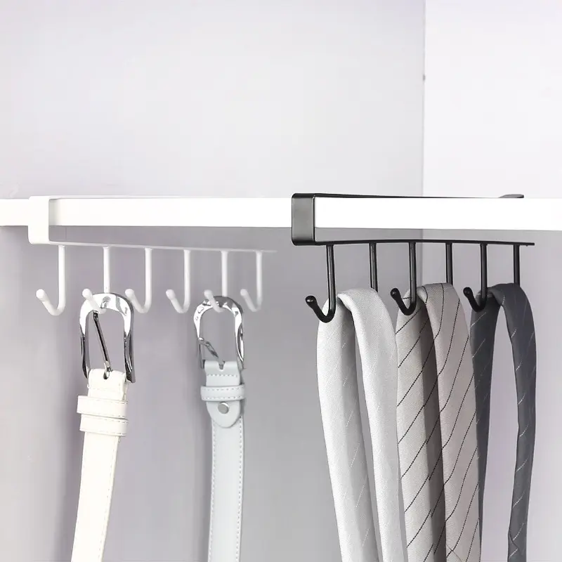 Traceless Hook Iron Cabinet Traceless Hook Six-Piece Storage Hanger Multi-Row Hook Wardrobe Kitchen Punch-free image 3