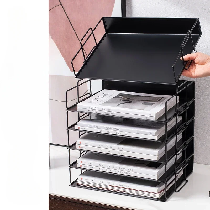 Metal Desktop Shelf File Box Organization and Storage Multi-level Office Document Storage Rack Desk Organizers Bookshelf File