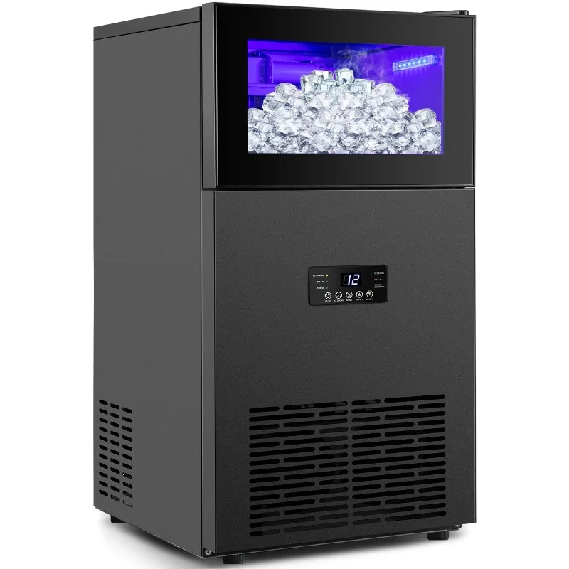 Upgraded Commercial Ice Maker 130LBS/24H with 35LBS Storage Box, 15 Inch Width Matte Black Undercounter/Freestanding Ice Maker