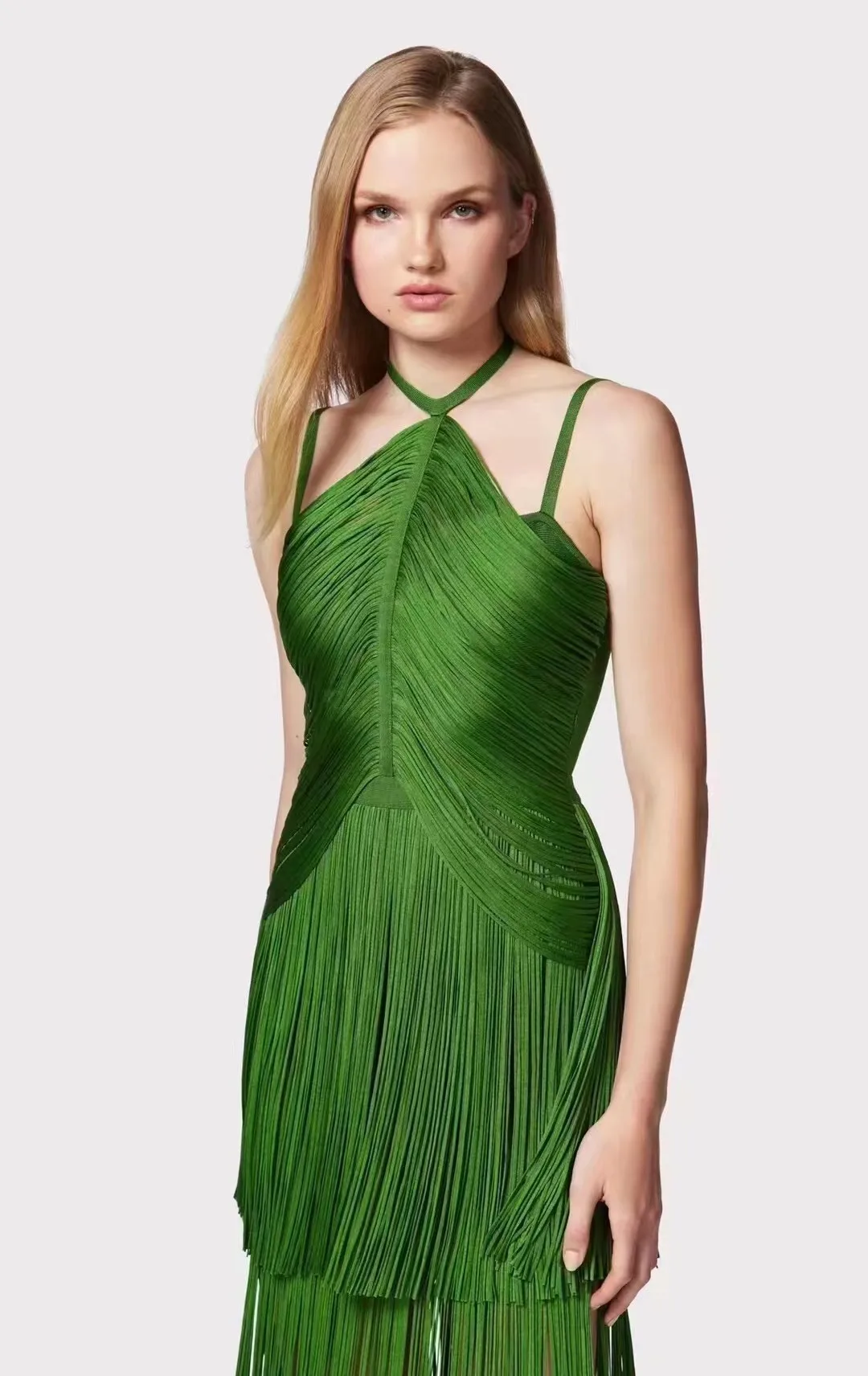 Green Color Women Sext Halter Off the Shoulder Bodycon Bandage Long Dress Elegant Evening Party Celebrate Birthday Dress Vestido