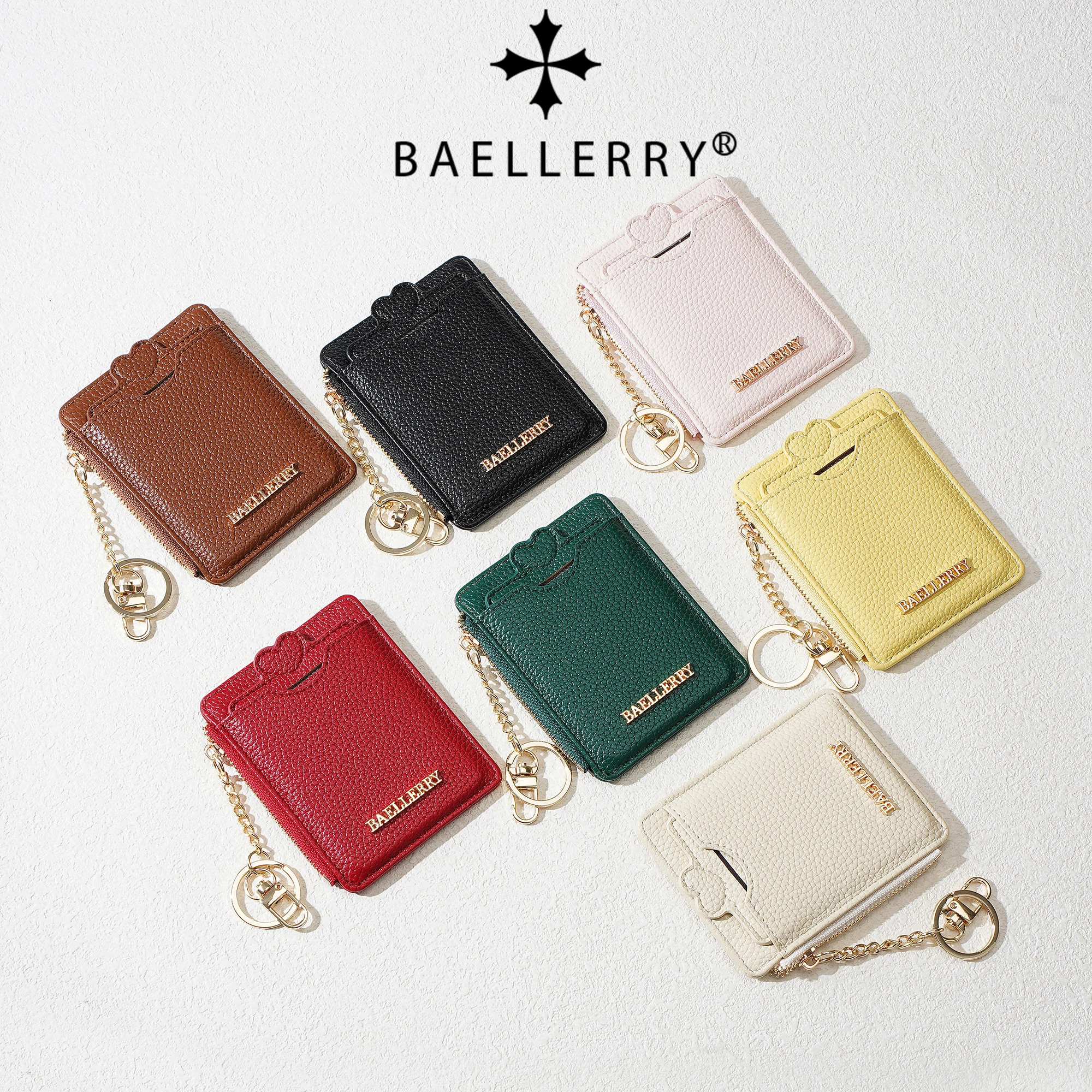 Baellerry Damen-Kartenetui in Herzform, einfarbig, Mini-Geldbörsen mit abnehmbarer Kette, Anhänger für Handtasche, modische Geldbörse