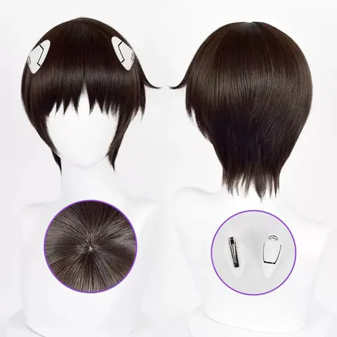 Anime Ikari Shinji Cosplay Wig Women 30cm Short Dark Brown Wig Cosplay Anime Cosplay Wigs Heat Resistant Synthetic Wigs