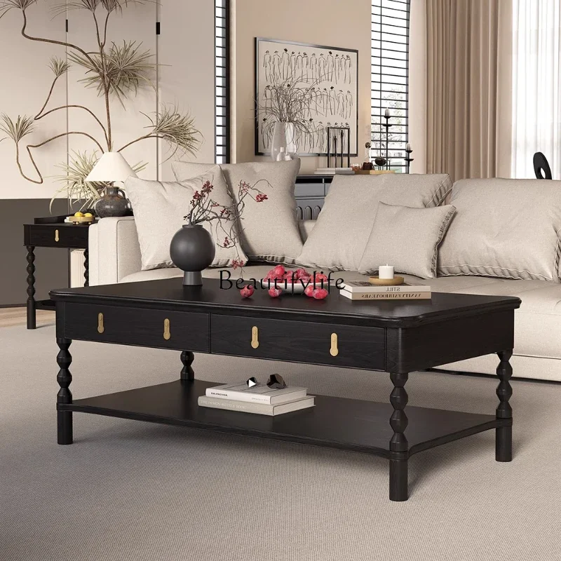

ls 42French medieval solid wood American retro home living room sofa coffee table tea table storage