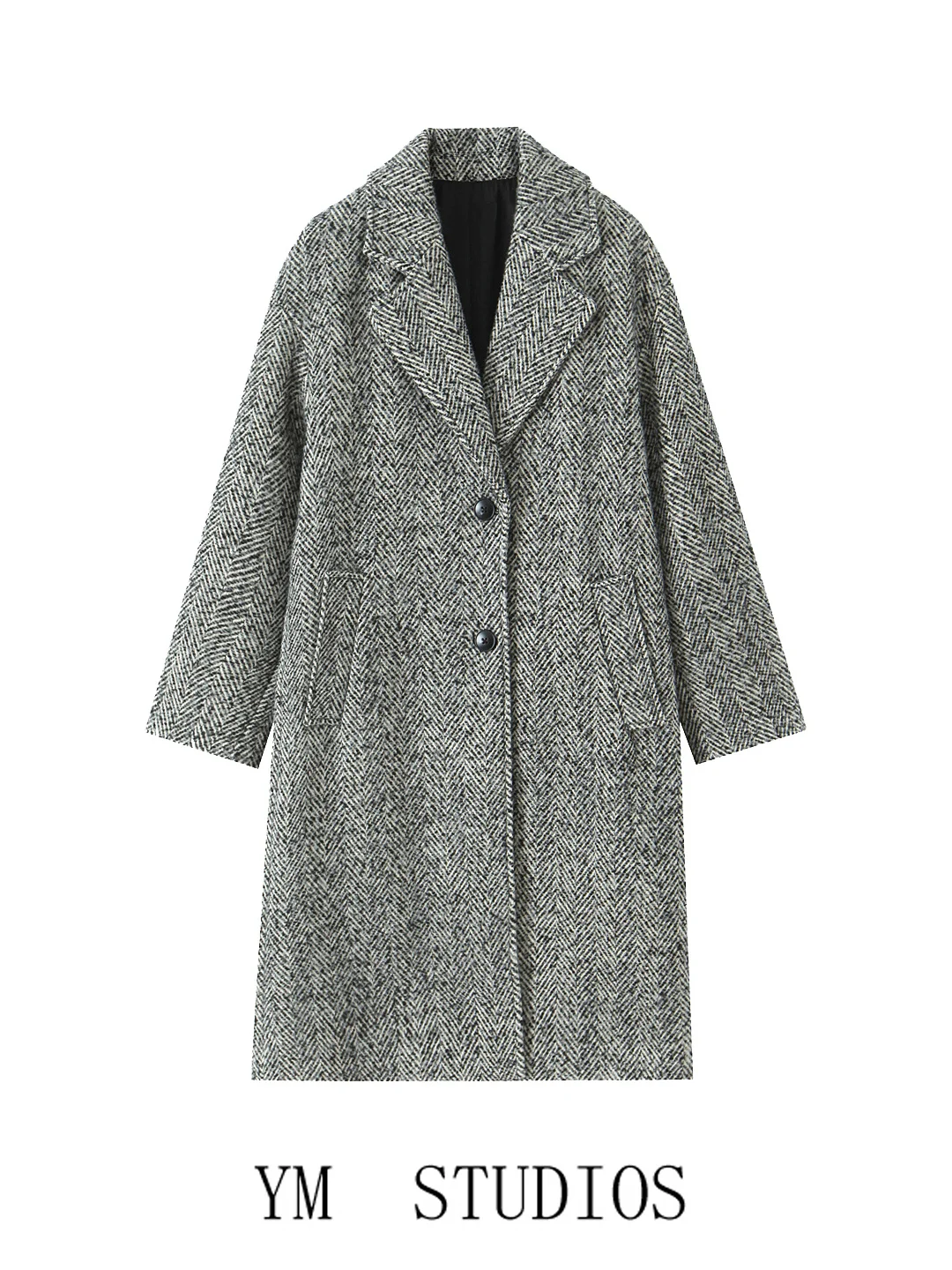 Women's Mid-Length Loose Woolen Coat Single Button Casual Chic Grey Trench Coat Spring Fashion Polyester Fiber Long Sleeve