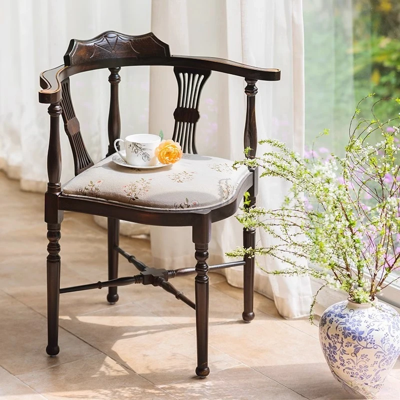 Medieval Home Living Room Balcony Backrest Armrest Triangle Chair Bedroom Dressing Chair