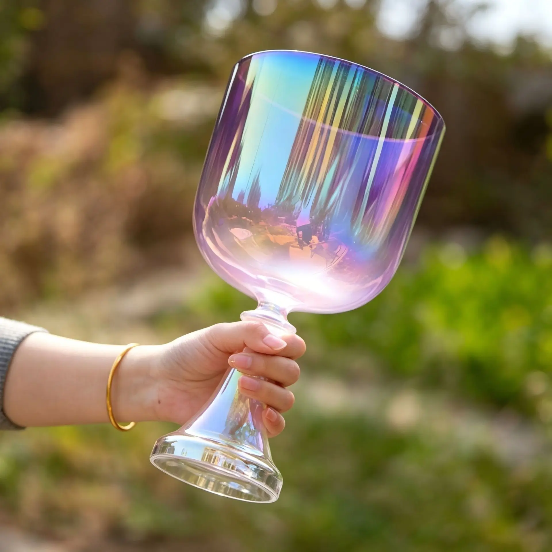 Holy Grail Colorful Transparent Handheld Bowl Crystal Bowl Professional Sound Bowl Music Bowl Yoga Bowling Instrument Free Leather Stick