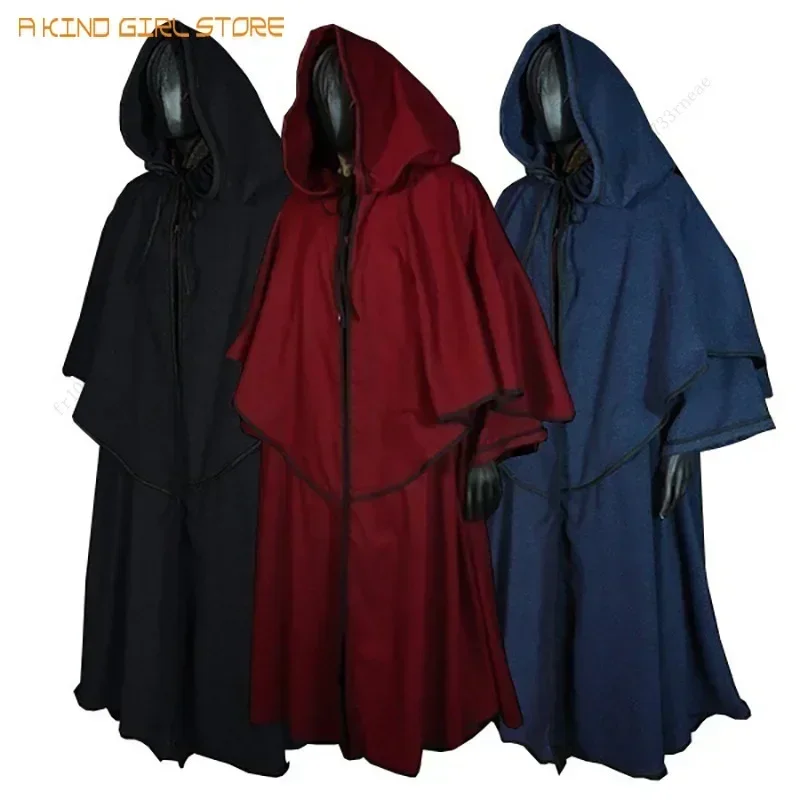 Cosplay Medieval Hooded Robe Costume Halloween Dress Up Party Adult Monk Cloak Wizard Guide Cloak Cosplay Clothing Stage Drama