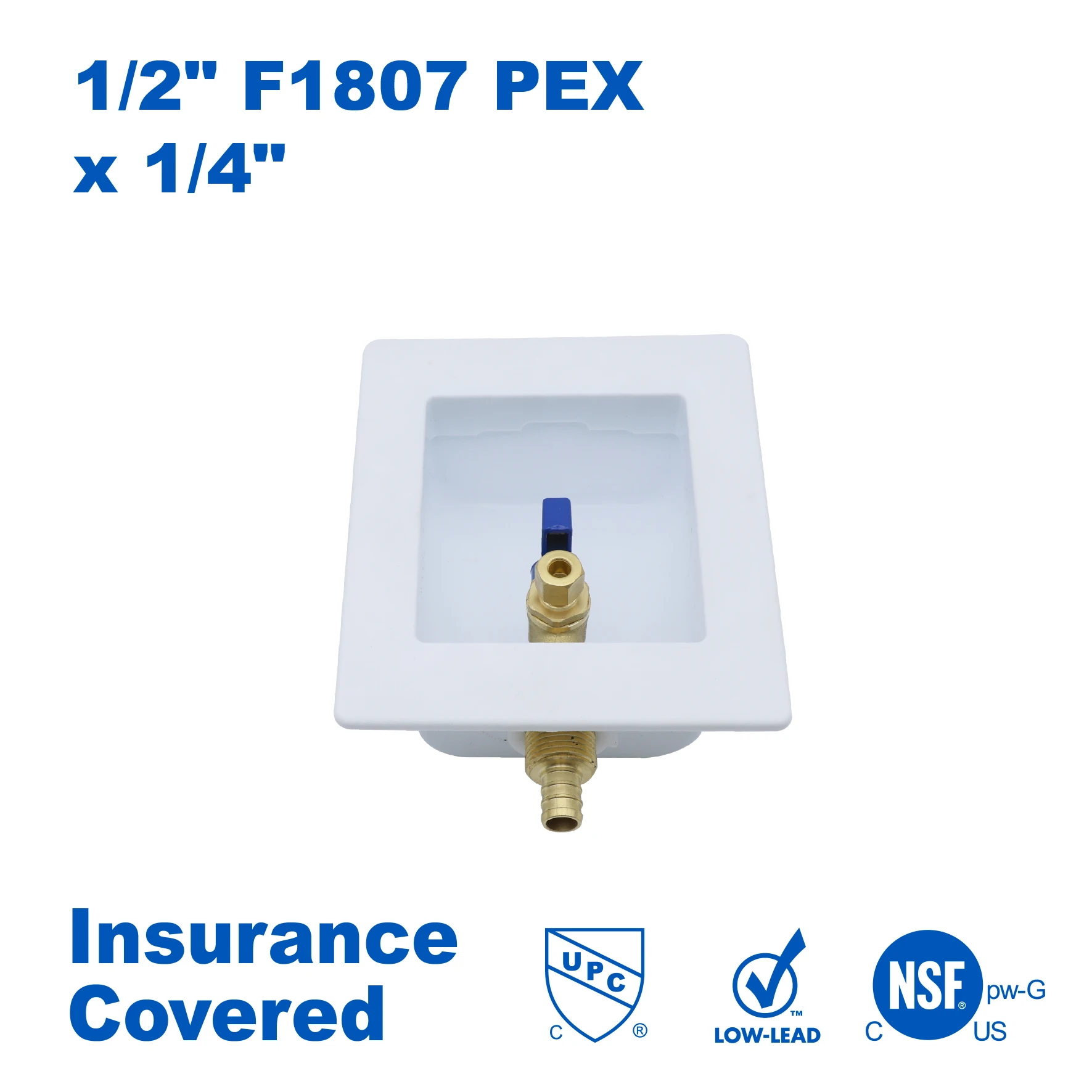 

KING SMART Ice Maker Outlet Box, 1/2" Crimp/F1807 PEX 1/4" Comp. OD outlet, 1/4 Turn; 1 Pcs/Case; 81200