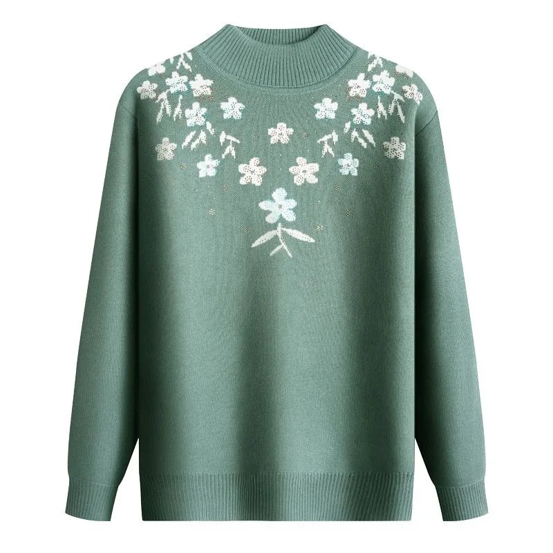 Mamma autunno inverno più maglione di velluto donna di mezza età pullover spesso mezzo collo tartaruga camicia con fondo caldo allentato