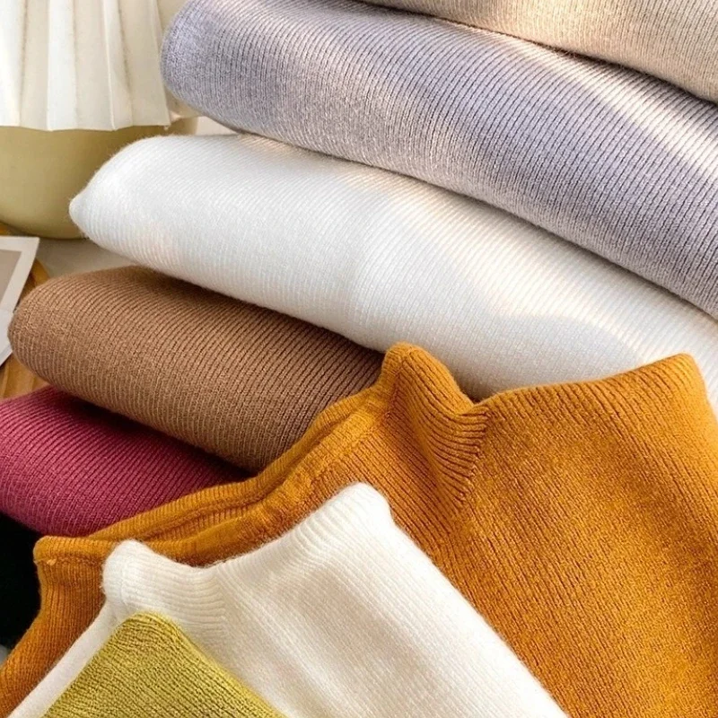 Women Fashion Stretch Tops Autumn Winter Turtleneck Sweater Women Knitted Slim Pullover Korean Long Sleeve Simple Base Layer Top