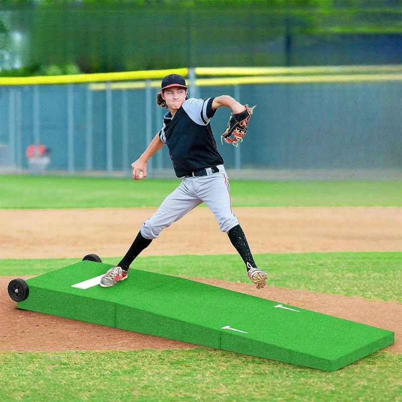 

90*27.5 Inch Prolonged Foldable Wooden Baseball Pitching Mound with Wheels Easy for Moving Softball Training Aids