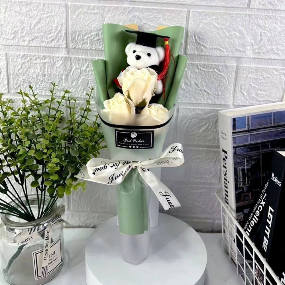 Sunflower Bear Bouquet Rose Bouquet Decoration Sunflower Soap Flower Teacher's Day Graduation Gift Cartoon Lovely Bear