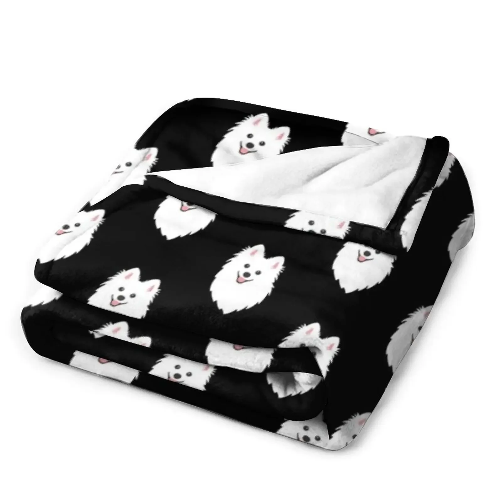 Curious White Spitz Puppy Dog - Charcoal Black Throw Blanket Tourist Blanket blankets and throws