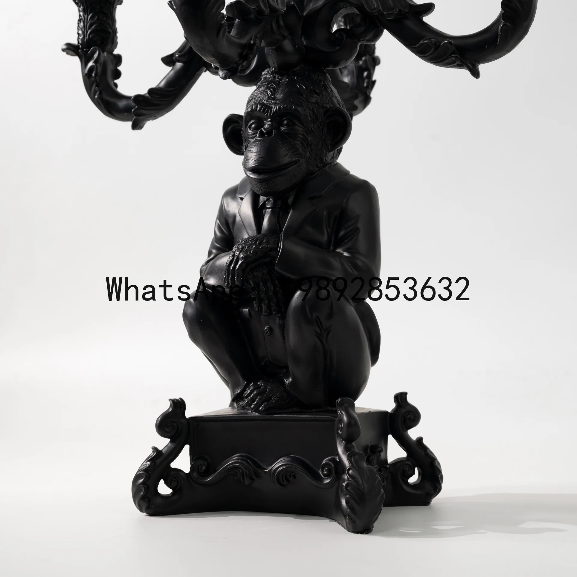 Vintage five-headed candlestick ornament, mid-century modern art abstract animal gorilla candle holder decoration