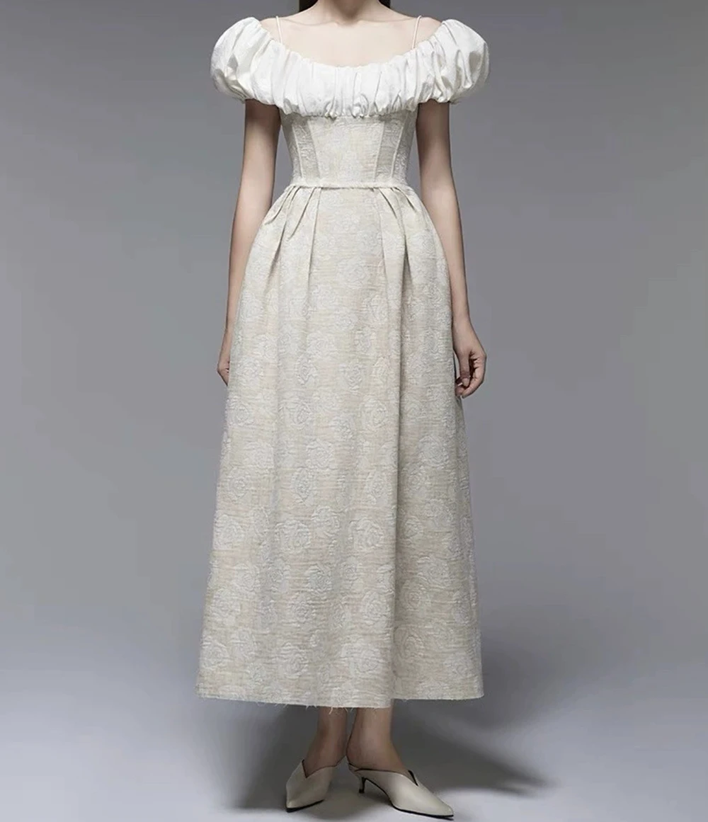 Spódnica podróżna w stylu wysokiej mody z kwiatowym kołnierzykiem, lekka luksusowa, niszowa, wysokiej klasy spódnica księżniczki - GZXX1206