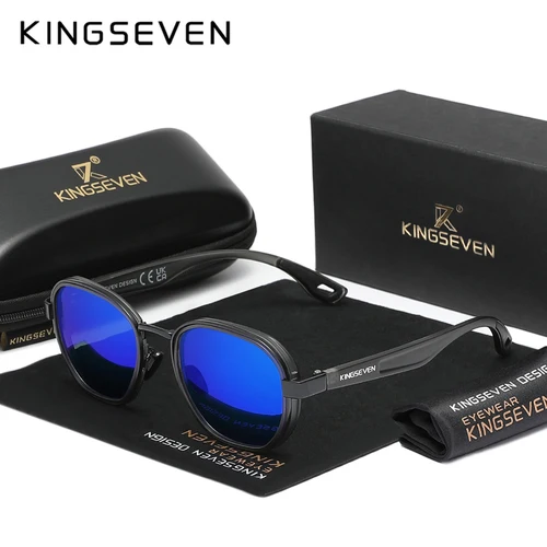 Imagen 2 del producto Marca KINGSEVEN, gafas de sol originales polarizadas UV400, gafas de lujo para mujer, gafas de moda informales con montura redonda para exteriores para hombre