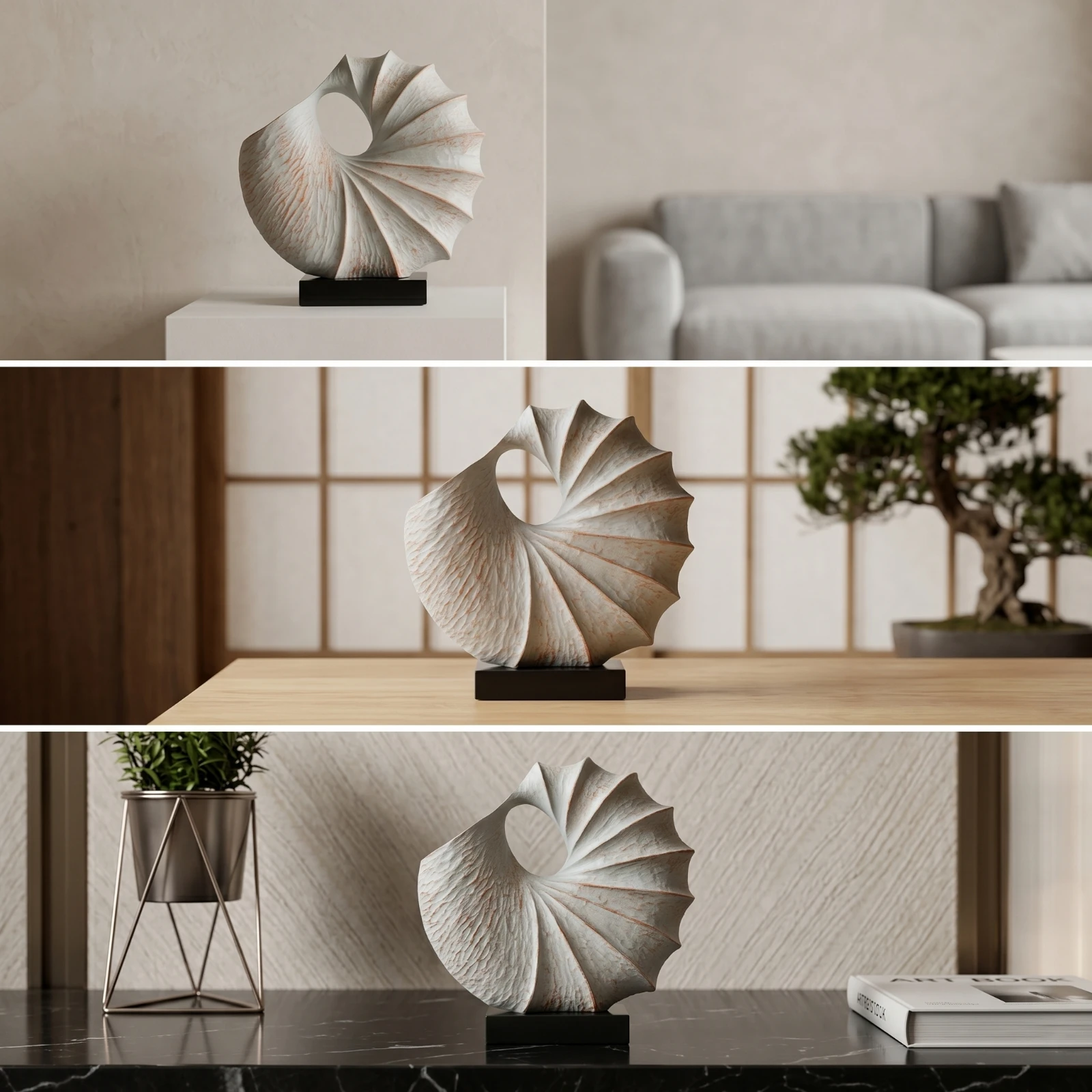 Shell Sculpture Abstract Sculpture with Base Shell Decor Beach-Themed Ocean for Decorators, Console Table, Living Room