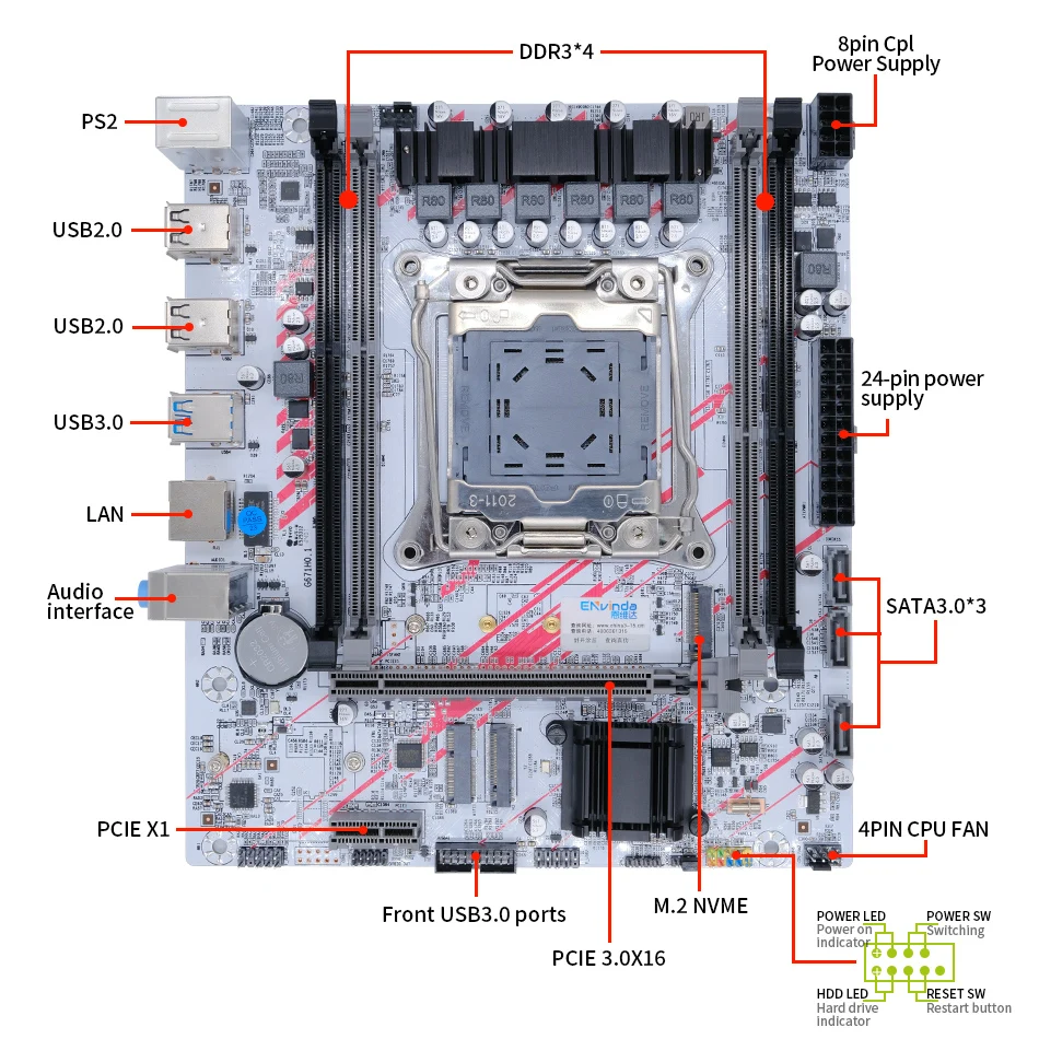 X99-DDR3 Biały zestaw płyty głównej z procesorem Intel LGA2011-3 Xeon E5 2666 V3 DDR3 16 GB (2*8 GB) 1333 MHZ Pamięć RAM NVME M.2 SATA