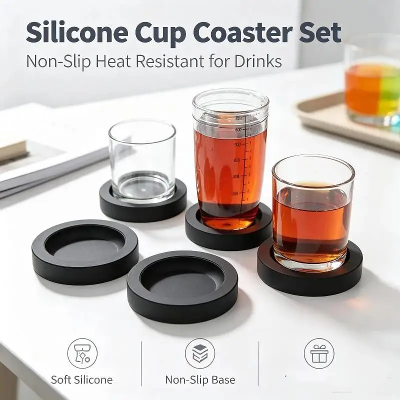 Reusable PVC Anti-Slip Round Coaster For Drinks Coffee Table Desk Bar Kitchen Decorative Protective Cup Pad Non-Scratch