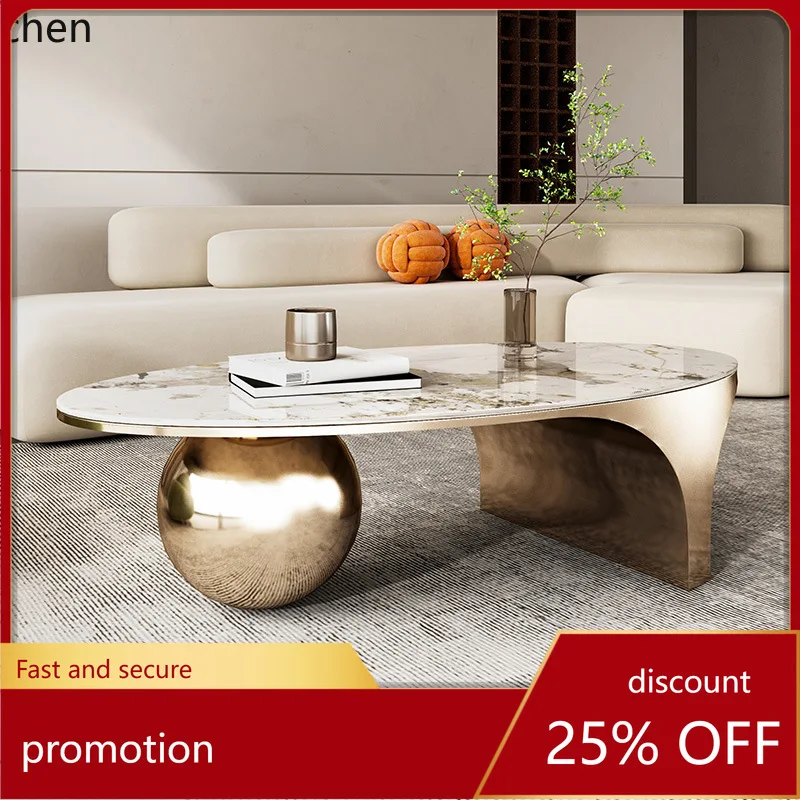

YFY Italian Style Light Luxury Rock Board Coffee Table Oval Modern Small Apartment Living Room Home Creative Round Tea Table