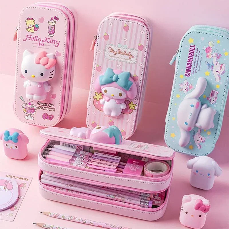 2023 Sanrio scatola di cancelleria 3d Mymelody Kuromi Cinnamoroll Pochacco Squishy antistress astuccio per bambini regalo scolastico