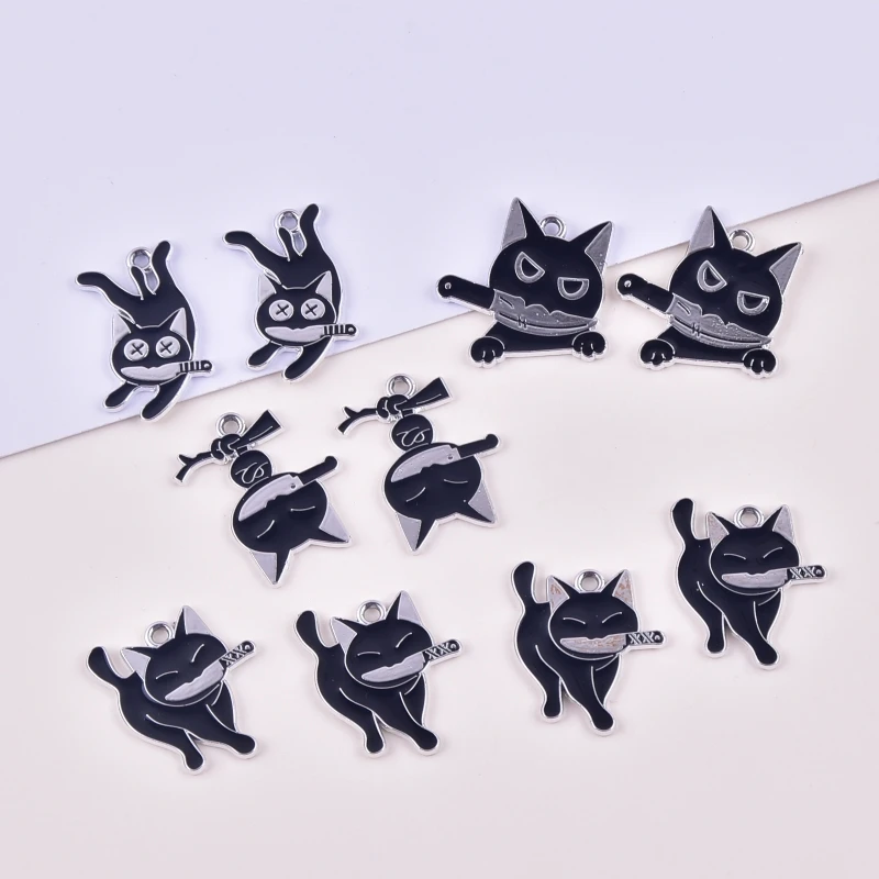 Mix 10pcs/pack Fashion Knife Cat Gothic Style Metal Charms for Earring Necklace Jewelry DIY Making