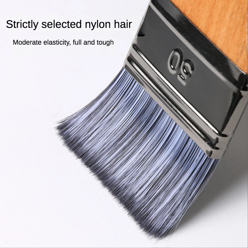 1 Pcs Flat Head Oil Painting Acrylic Row Brush Gouache Watercolor Artist Paint Wall Painting Nylon Hair Beech Rod Clean Brush