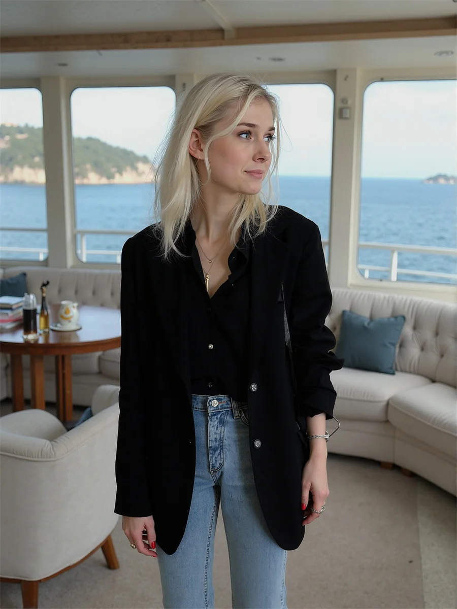 Solide Einreiher Klassische Blazer Für Frau Kleidung Frauen Trends Kragen Transparente Verzierung Vielzahl Figur Girlish OL