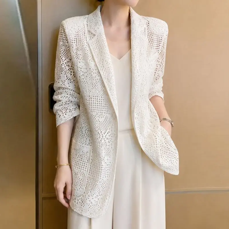 Women Outer Design Lace Shirt Top Hollow Heavy Industry Casual Temperament High-end Blazer Women's Autumn New