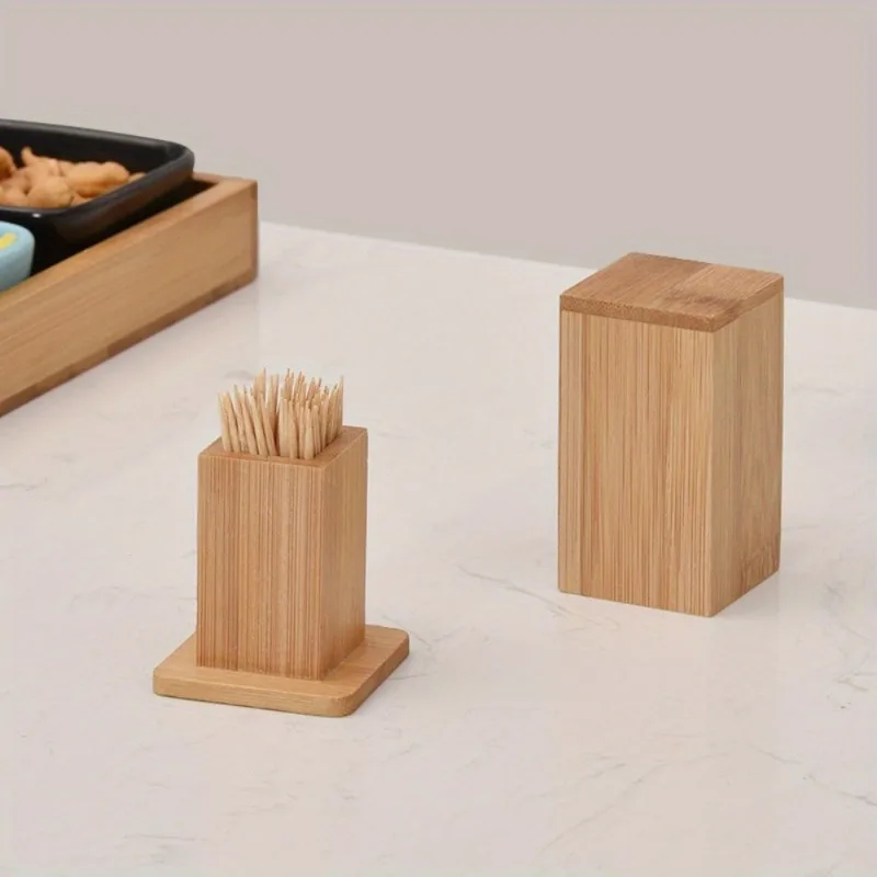 Bamboo Toothpick Box With Lid Portable Household Hotel Restaurant Kitchen Tooth Pick Holders Storage Boxes Decoration Tools 2PC