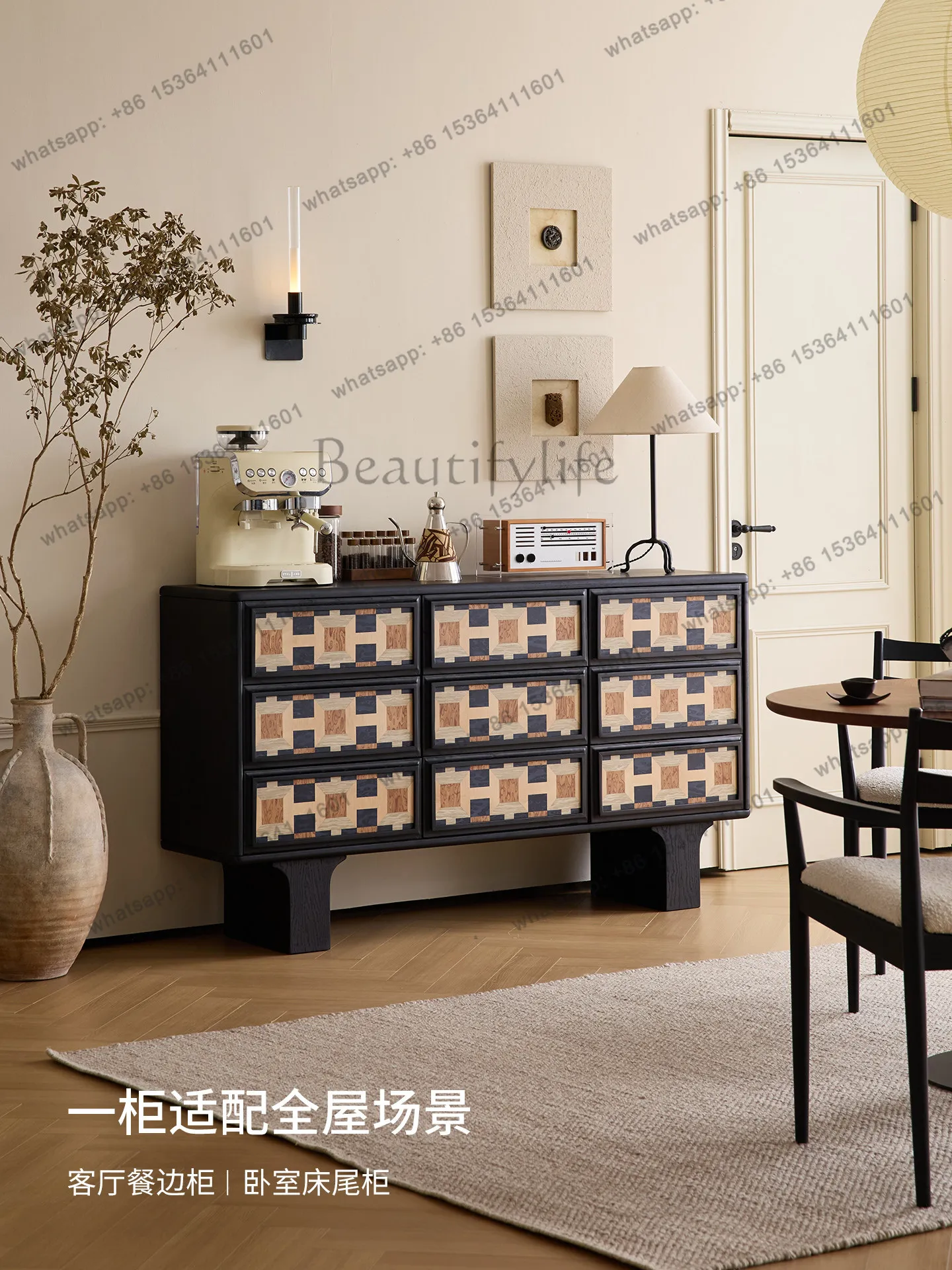 Retro solid wood nine-chest cabinet, living room against the wall, medium antique side cabinet by the dining side