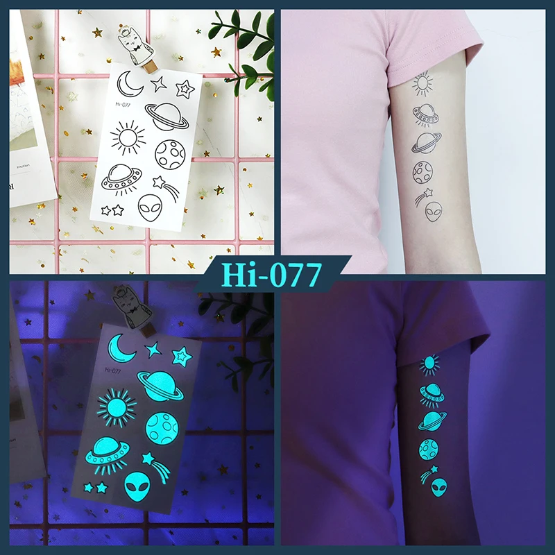 Luminous Tattoo Waterproof Temporary Sticker Glowing Body Art Tattoos Women Men Arm False Party Music Festival Tattoos