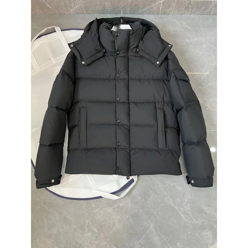 Moncl * r cor sólida à prova de vento colheita puffer jaqueta unisex inverno grosso estilo curto 90% branco ganso para baixo jaqueta dos homens